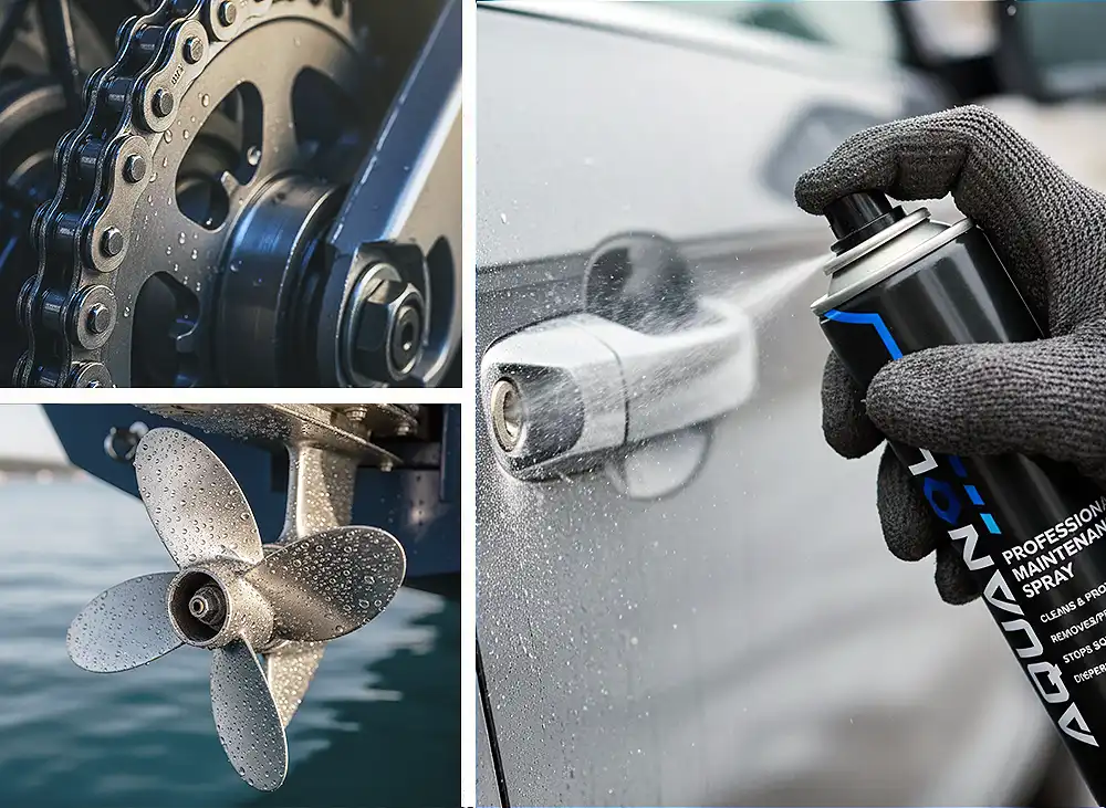 Various photos showing the different uses for Aquanol Aquanol Professional Maintenance Spray